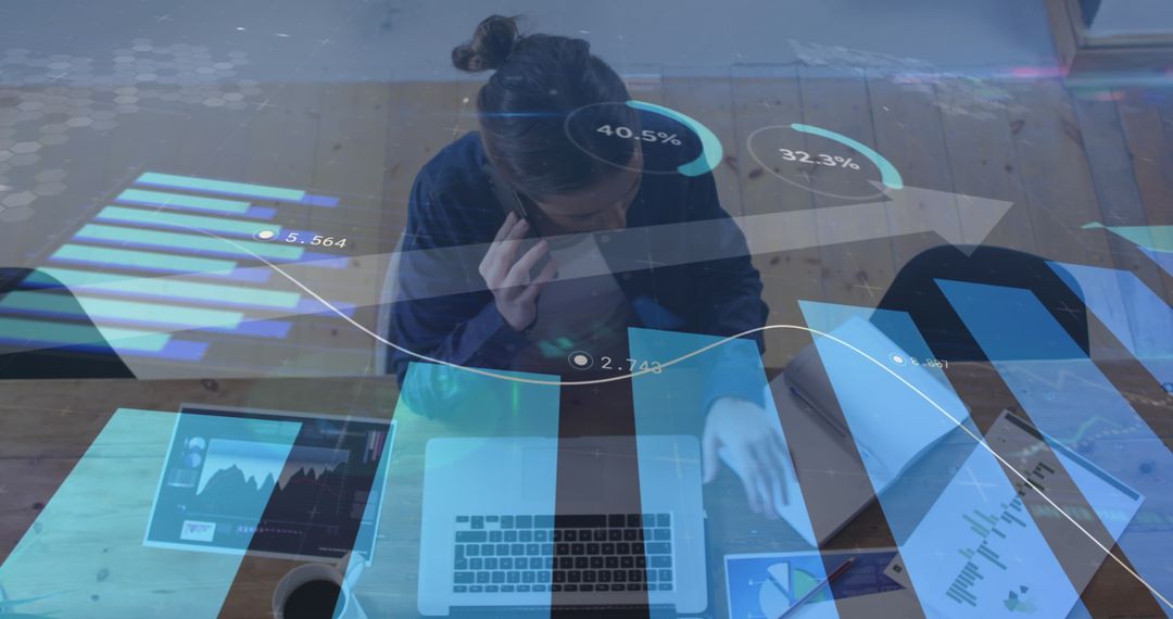 Businesswoman Analyzing Data with Innovative Digital Interface