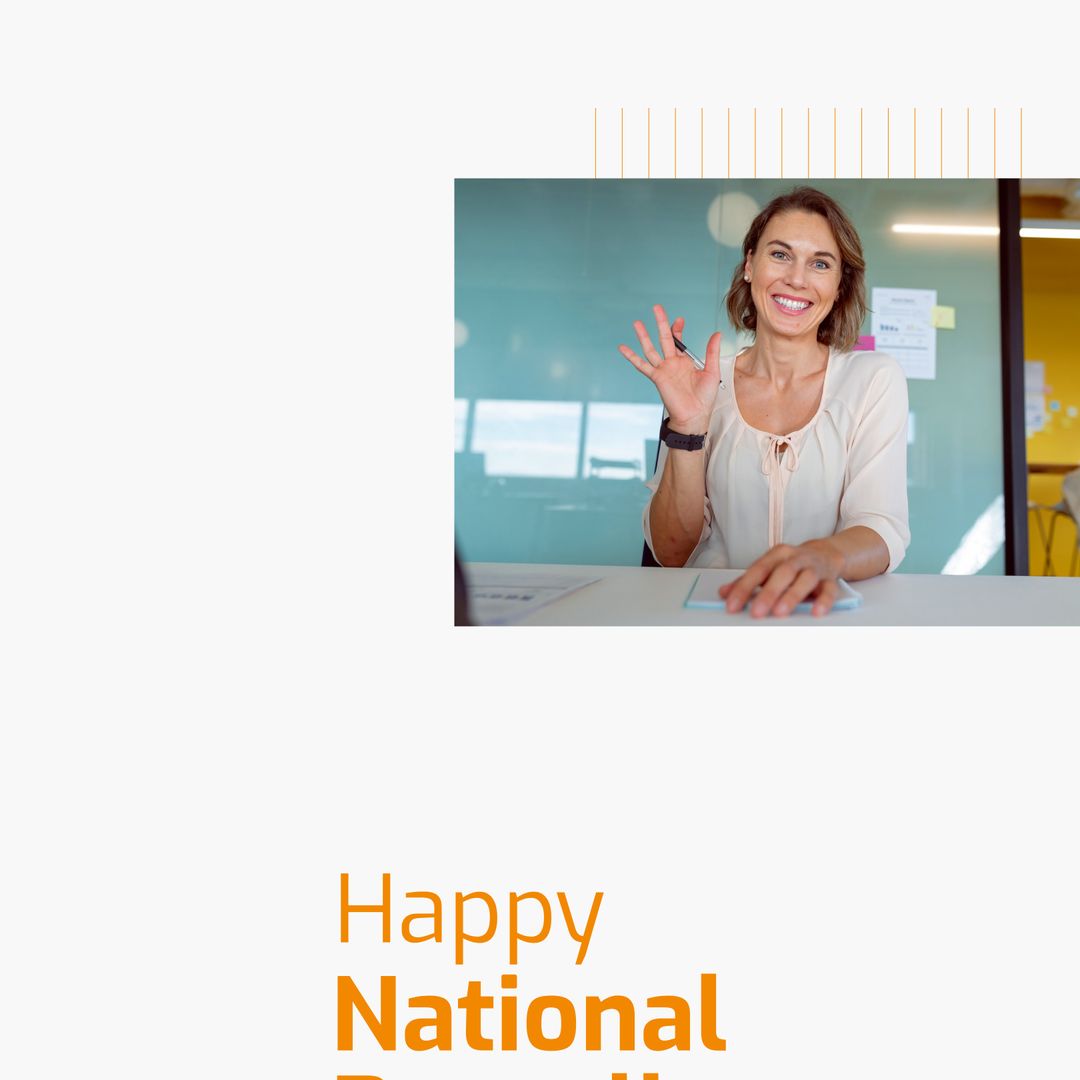 Smiling Woman Waving with Cheer and Warmth