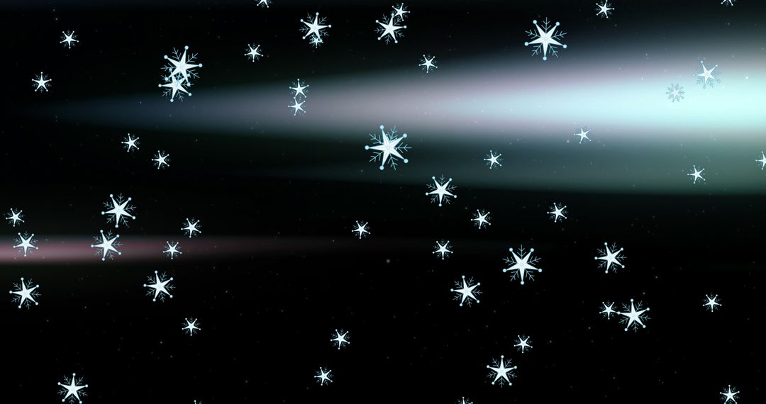 Falling Snowflakes Over Winter Aurora Night Sky