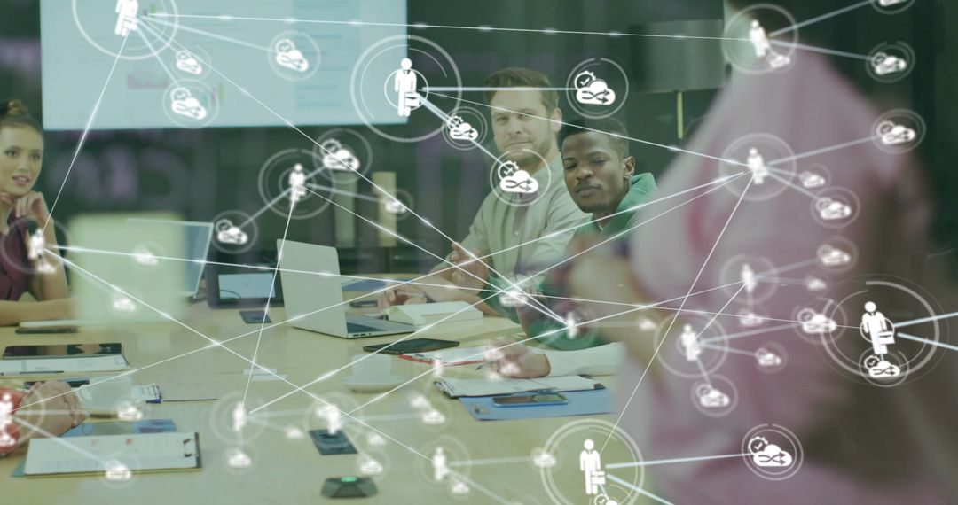 Diverse Team Collaboration Around Digital Presentation in Modern Office