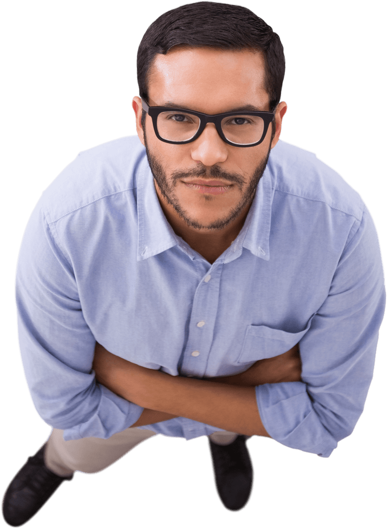 Confident Man in Casual Attire Standing with Arms Crossed on Transparent Background