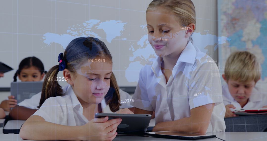 Children Using Tablets in Modern Digital Classroom