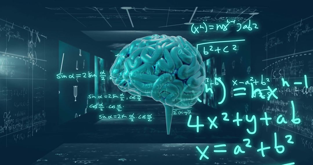 Artificial Intelligence Brain with Mathematical Formulas