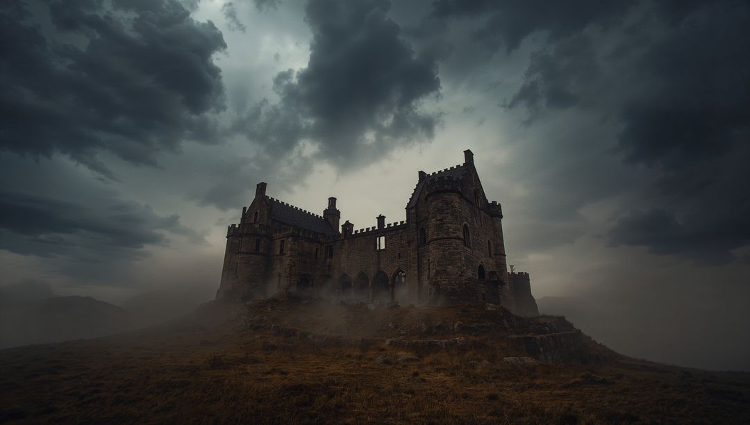 Dramatic Medieval Castle Amidst Stormy Skies