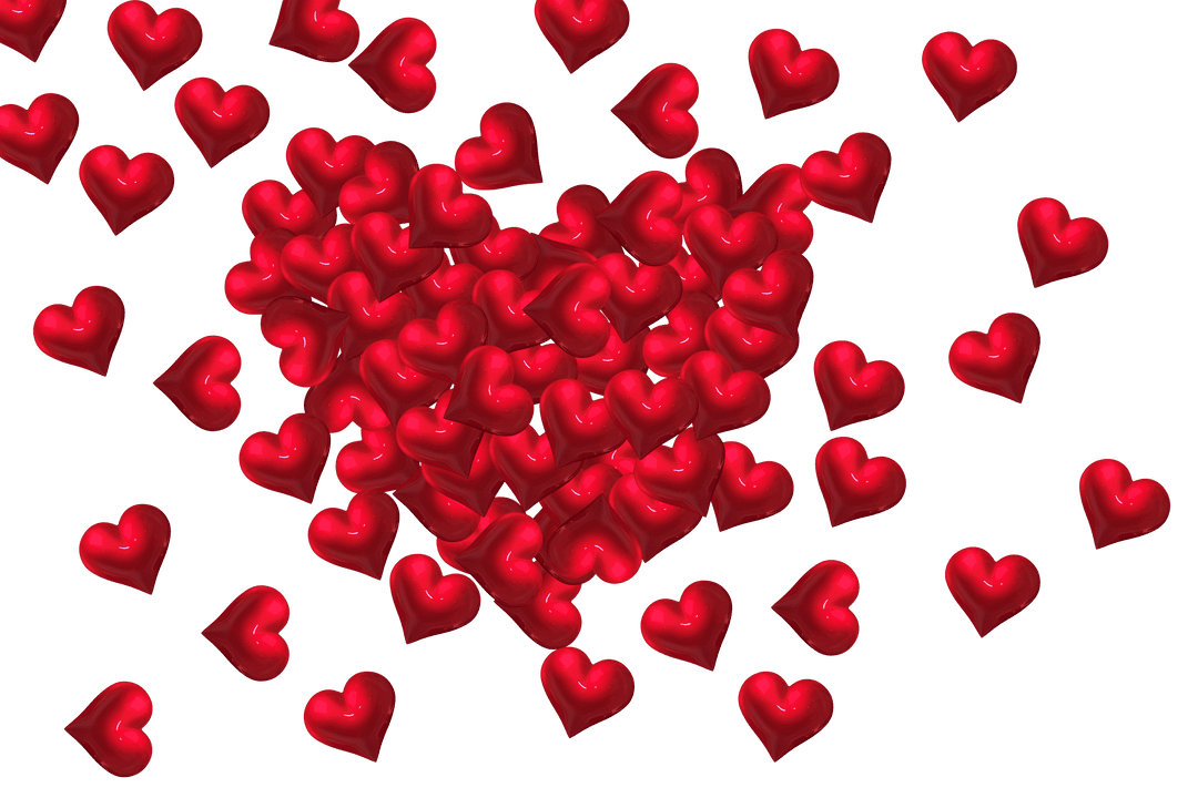 Digital Illustration of Red Hearts on Transparent Background
