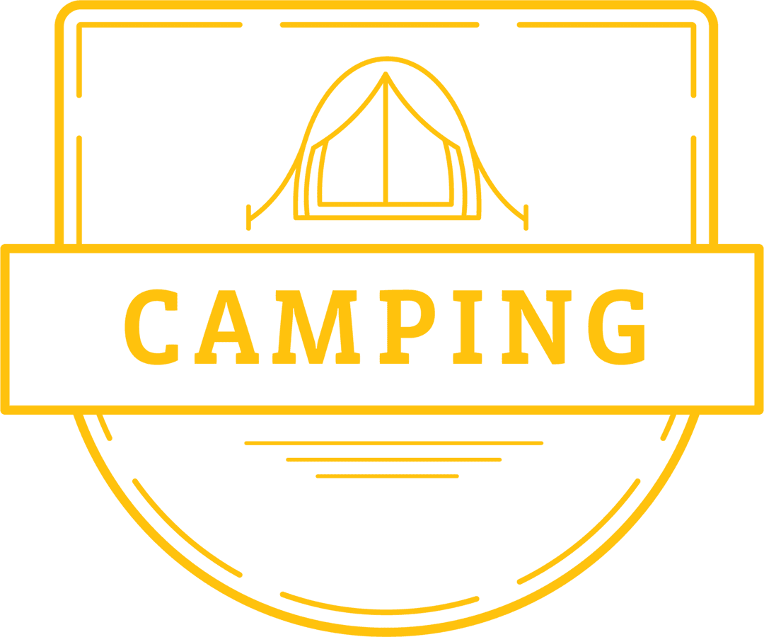 Transparent Camping Badge with Tent Icon and Bold Text Design