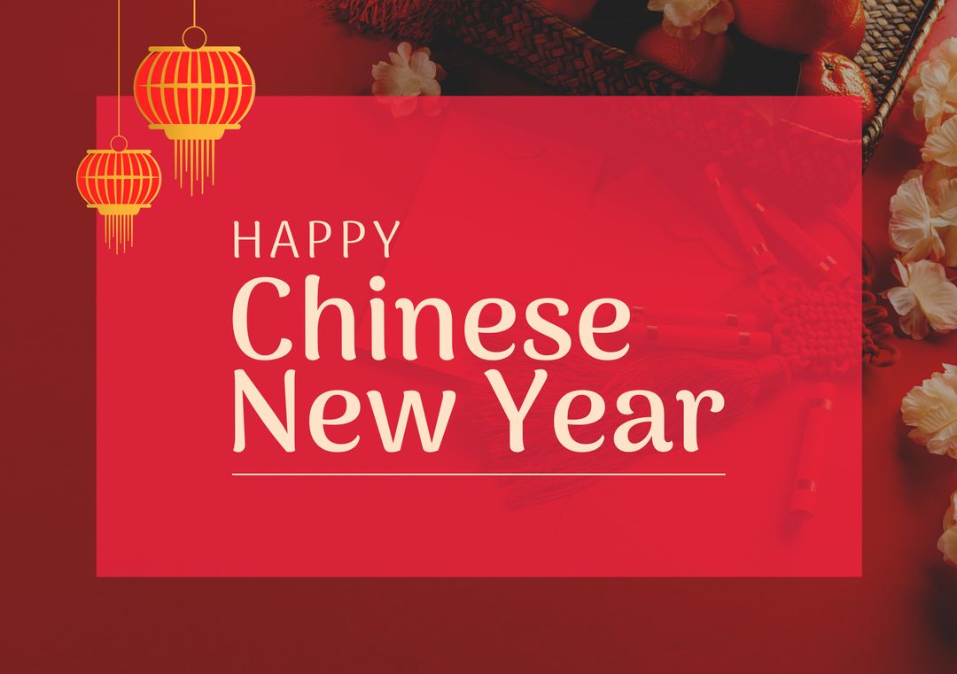 Happy Chinese New Year Text Over Traditional Decorations