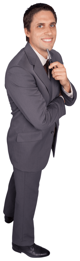 Happy Businessman with Pen Smiling on Transparent Background