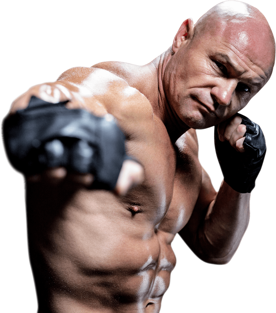 Confident Boxer in Transparent Background Delivering Punch