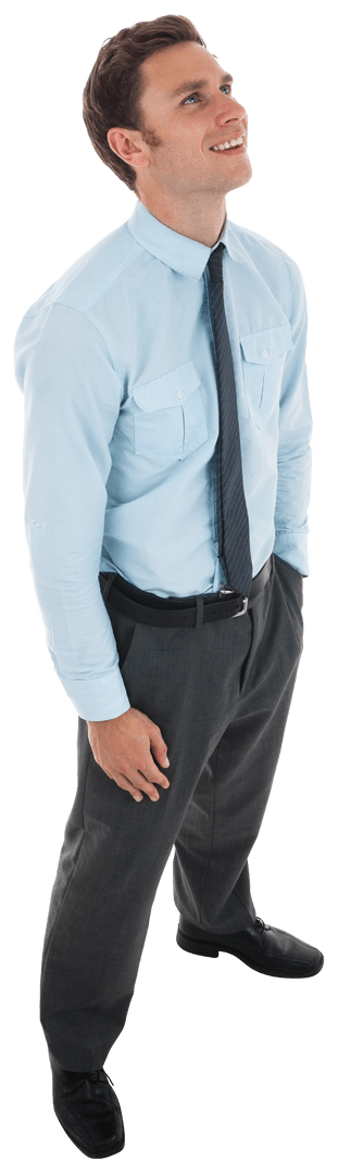 Transparent Background Charming Businessman in Formal Attire Looking Upward