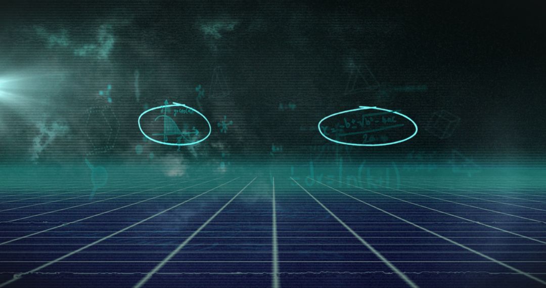 Futuristic Digital Grid with Holographic Math Equations