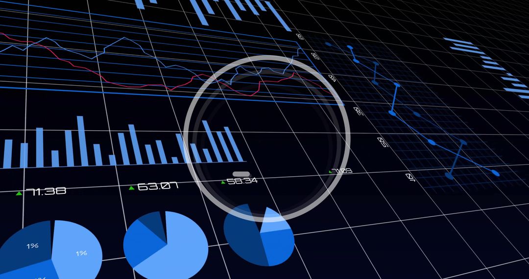 Translucent HUD Ring Highlighting 3D Data Dashboard Displaying Blue Charts and Metrics