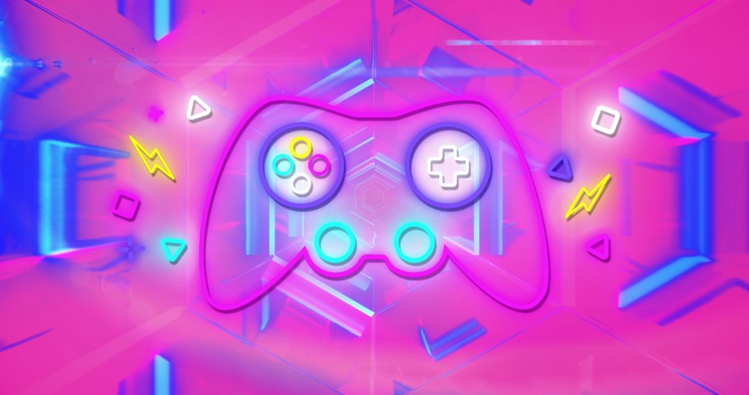 Neon Game Controller Illuminates Futuristic Digital Background