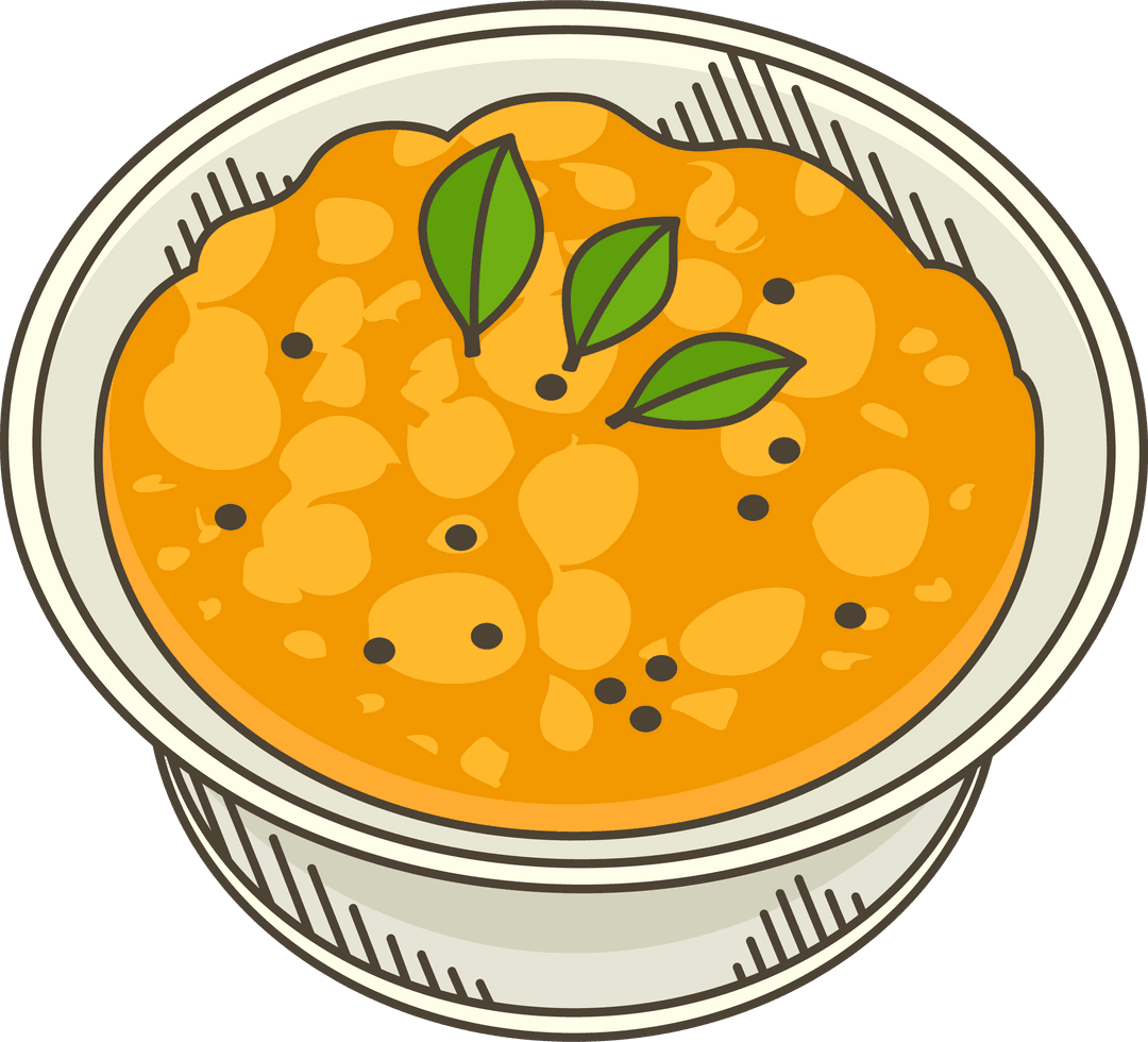 Vector Illustration of Transparent Bowl with Curry and Leaf Garnish