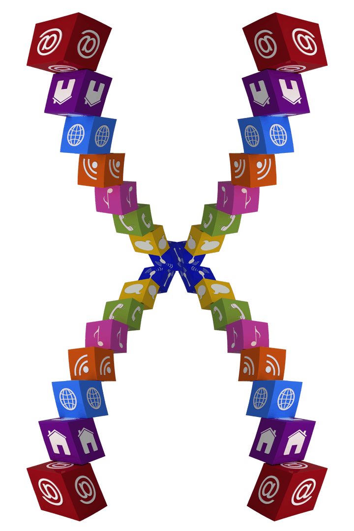 Transparent 3D Computer Icons Forming X Shape