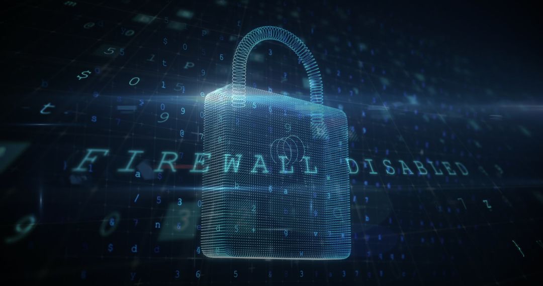 Digital Security Padlock with Firewall Disabled Message