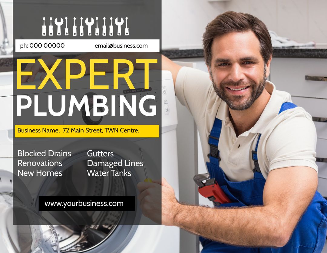 Friendly Plumber Promoting Expert Plumbing Services - Download Free Stock Templates Pikwizard.com