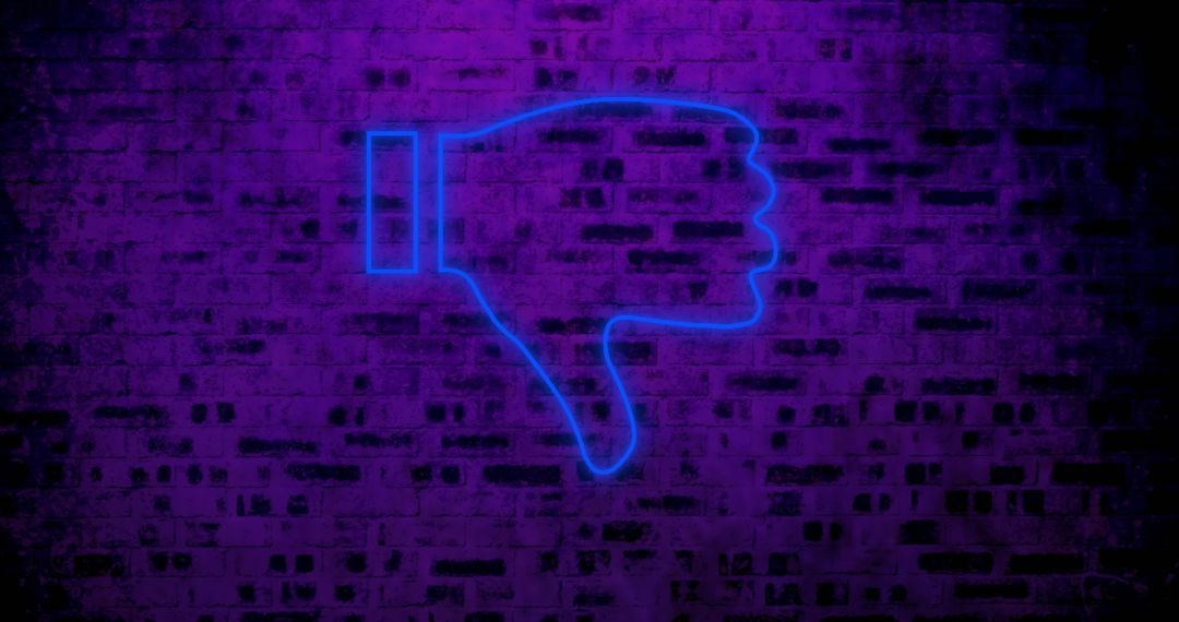 Neon Thumbs Down Sign on Brick Wall Symbolizing Rejection