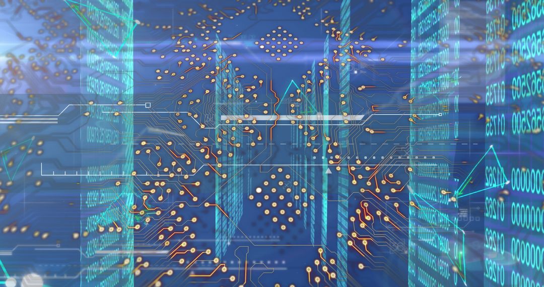 Futuristic Digital Circuit Board with Streaming Data