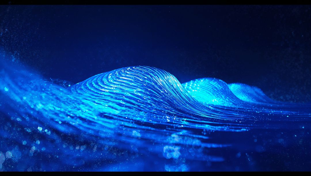 Pulsing Neon Blue Wave with Glowing Flux in Dark Void