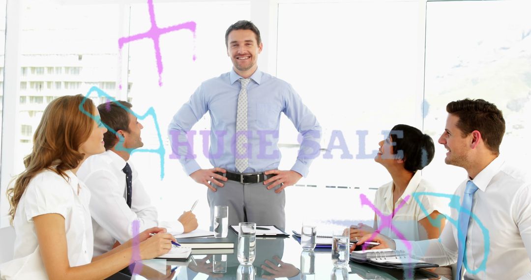 Digital Mixed Media Office Teams Concept with Promotional Sales Message