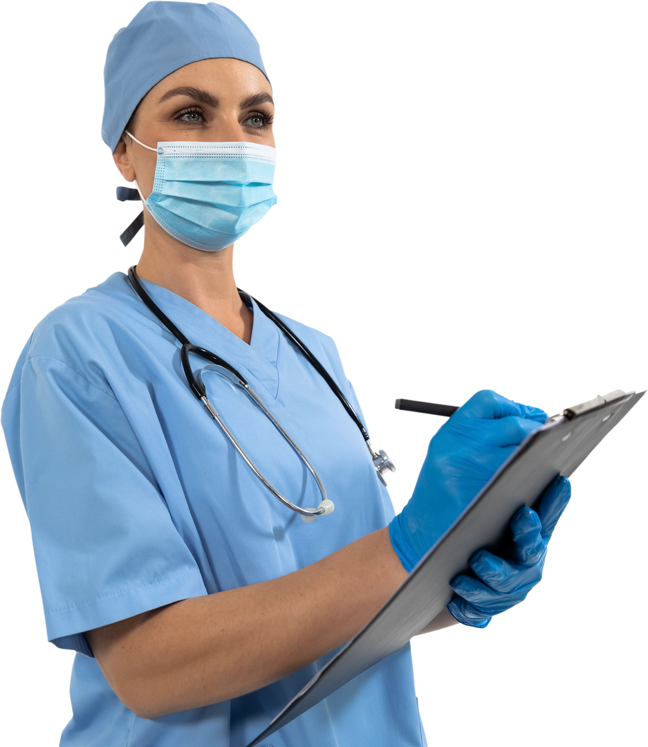 Health Worker in Scrubs Taking Notes - Transparent - Download Free Stock Images Pikwizard.com