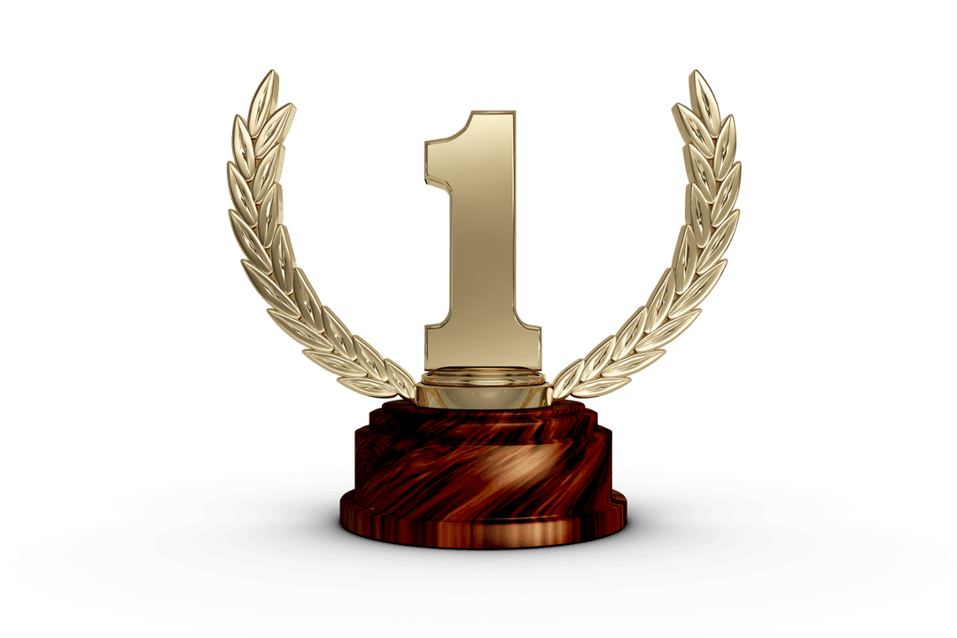 Transparent Number One Winner Trophy With Wreath Emblem