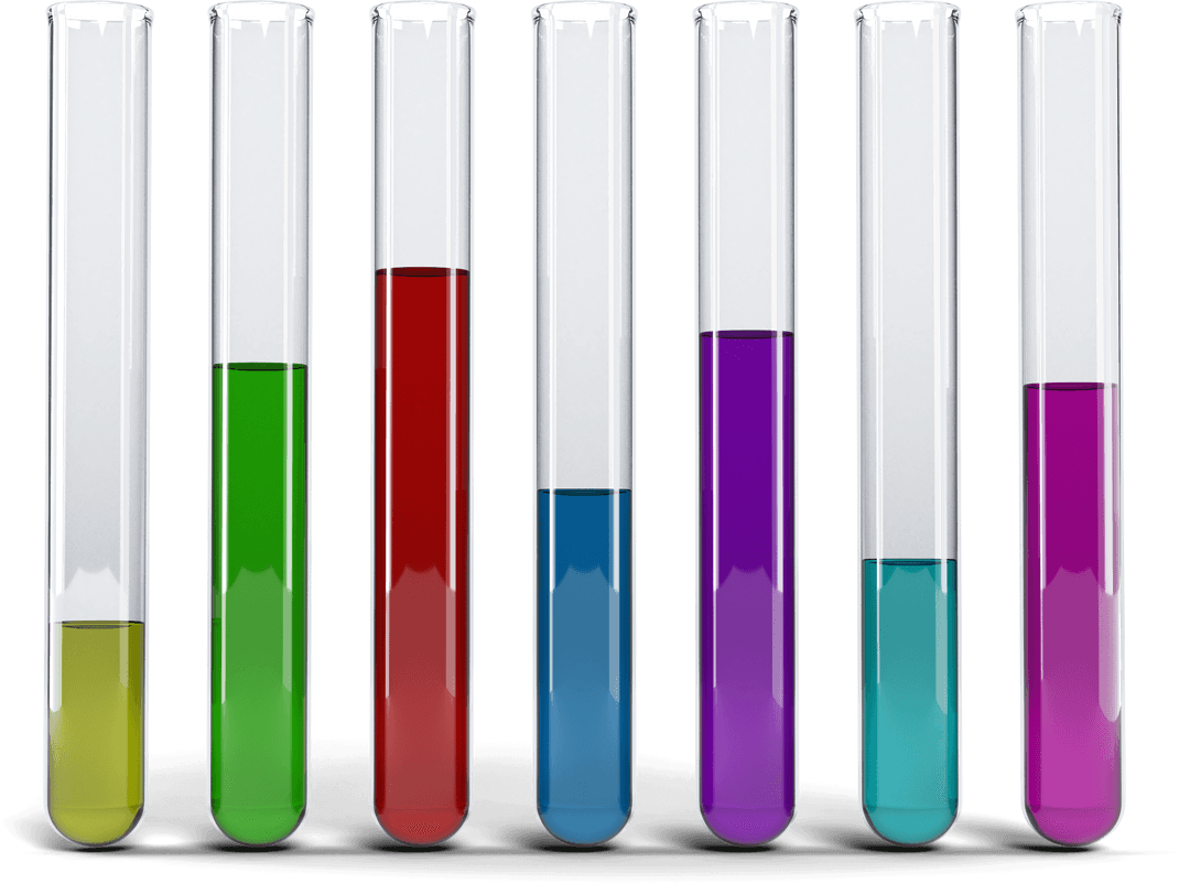 Transparent Test Tubes with Vibrant Chemical Solutions on White Background