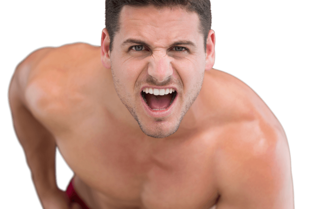 Caucasian Male Athlete Shouting, Transparent Background