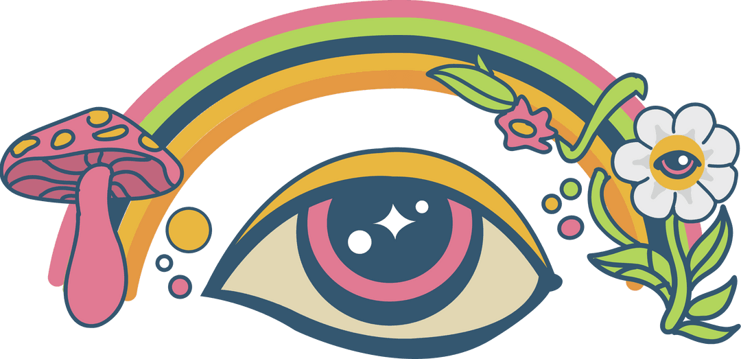Psychedelic Eye with Mushroom and Rainbow on Transparent Background