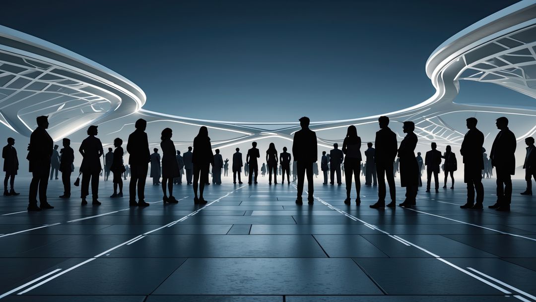 Silhouetted Professionals Excellent in Futuristic Torium Venue