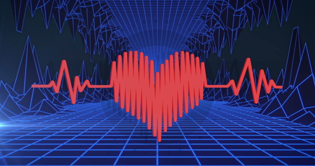 Heart Rate Icon with Digital Grid and 3D Structures Background