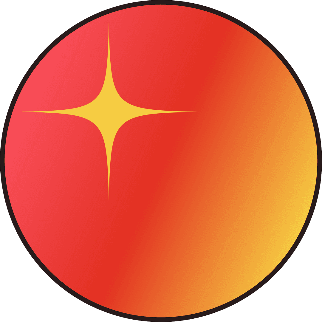 Gradient colored circle with sparkle on transparent background