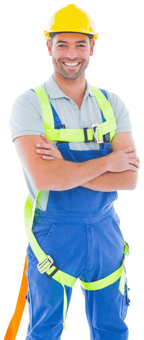Confident Worker in Safety Gear on Transparent Background