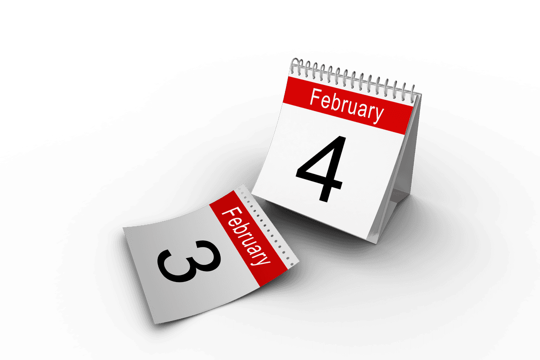 Transparent Calendar Showing February 4 with Falling Pages