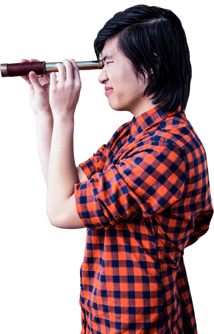 Hipster Viewing Through Transparent Vintage Telescope