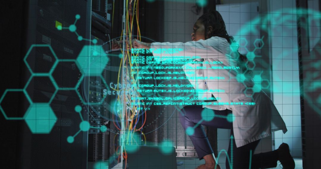 Cybersecurity Expert Analyzing Server Networks for Data Protection