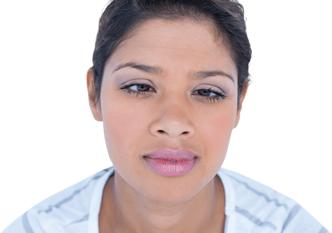 Transparent Portrait of Confused Woman with Neutral Expression