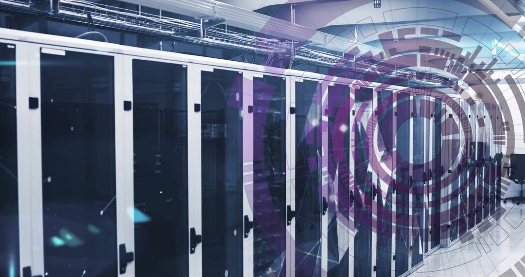 Futuristic Data Center with Digital Overlay and Advanced Servers
