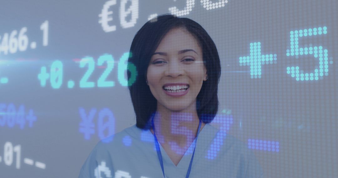 Smiling Doctor with Digital Economic Data Interface