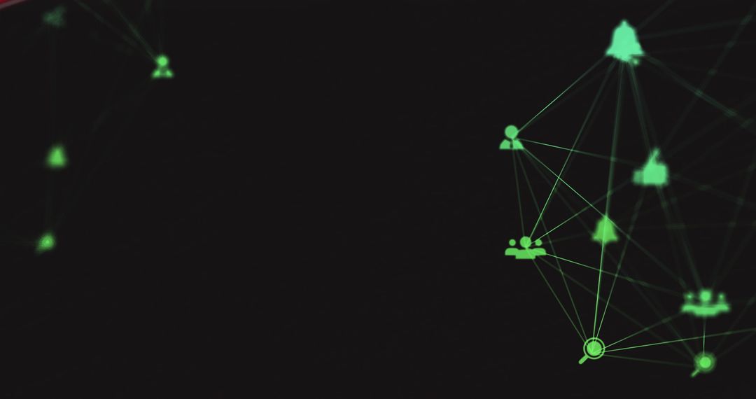 Digital Networking with Green Icons on Black Background