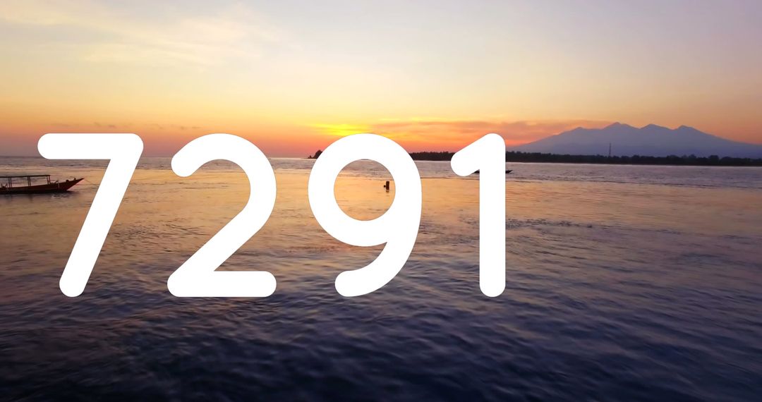 Sunset Over Serene Waters with Bold White Digital Number