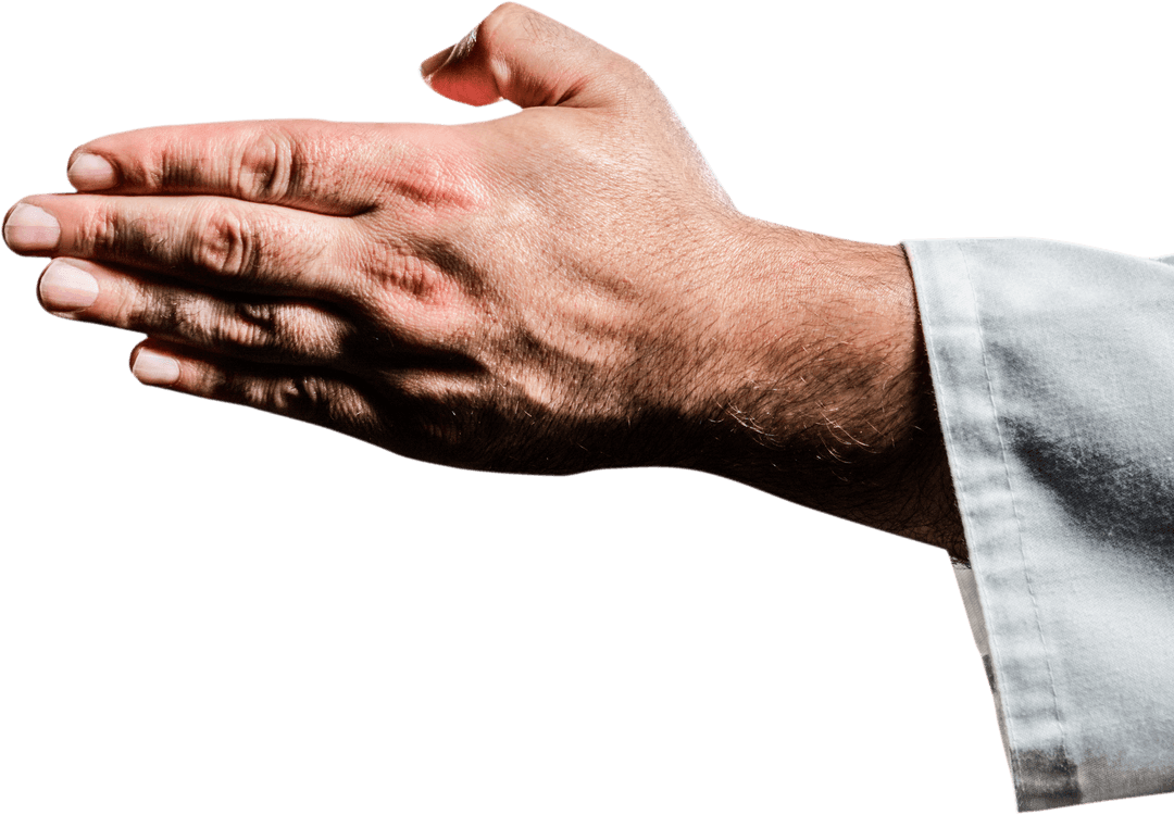 Close-up of Hand in Karate Gesture on Transparent Background