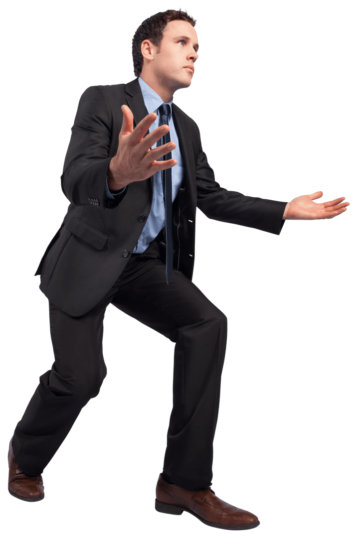Confident Businessman Posing with Outstretched Arms on Transparent Background