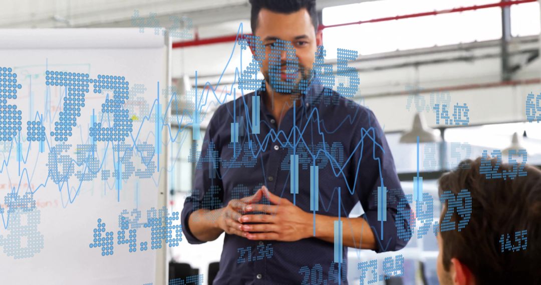 Business Meeting with Virtual Data Visualization Overlay