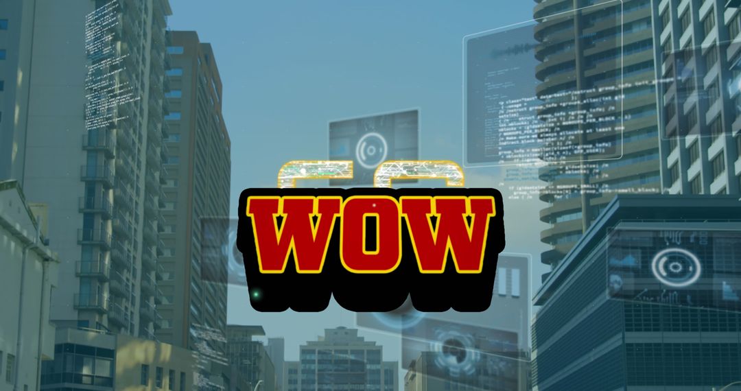 Digital Communication Interface Over Cityscape Illustration