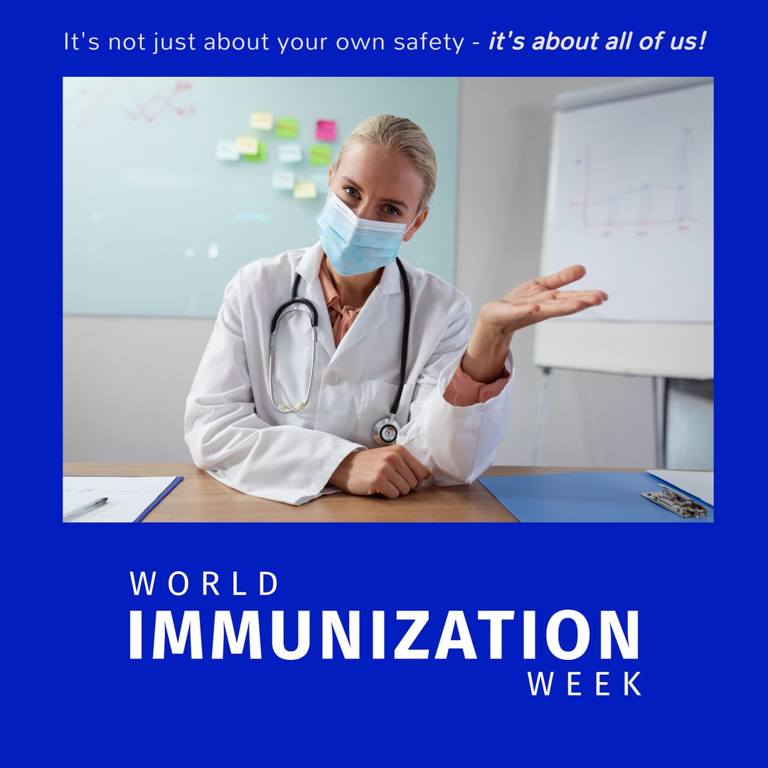 Female Doctor Promoting World Immunization Week Wearing Mask
