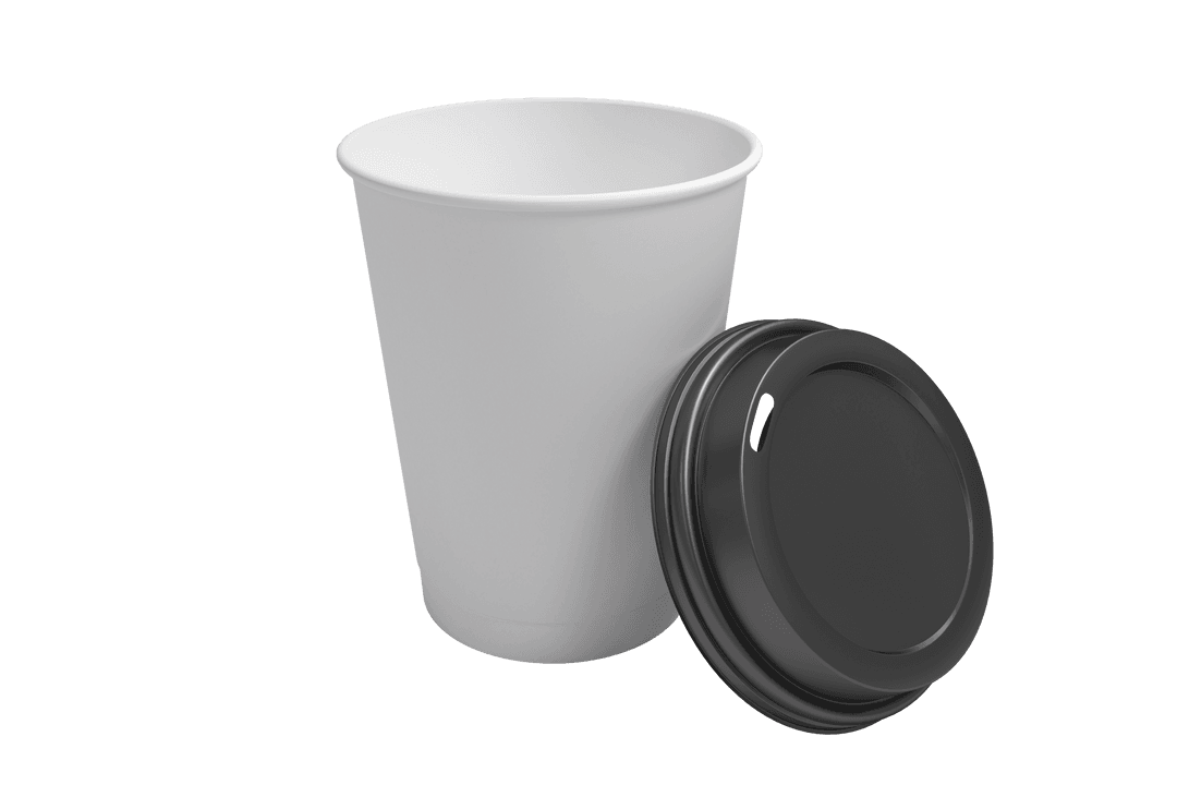 Transparent Disposable White Cup with Black Lid