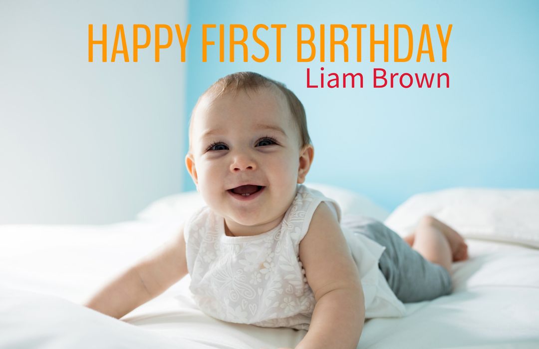 Joyful Baby Celebrating First Birthday with Happy Smile and Cheerful Expression - Download Free Stock Templates Pikwizard.com