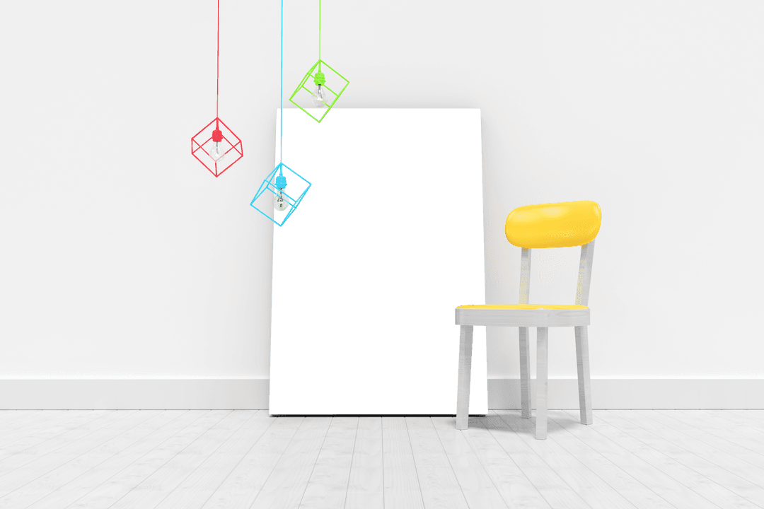 Minimalist Interior with Transparent Frame and Vibrant Chair